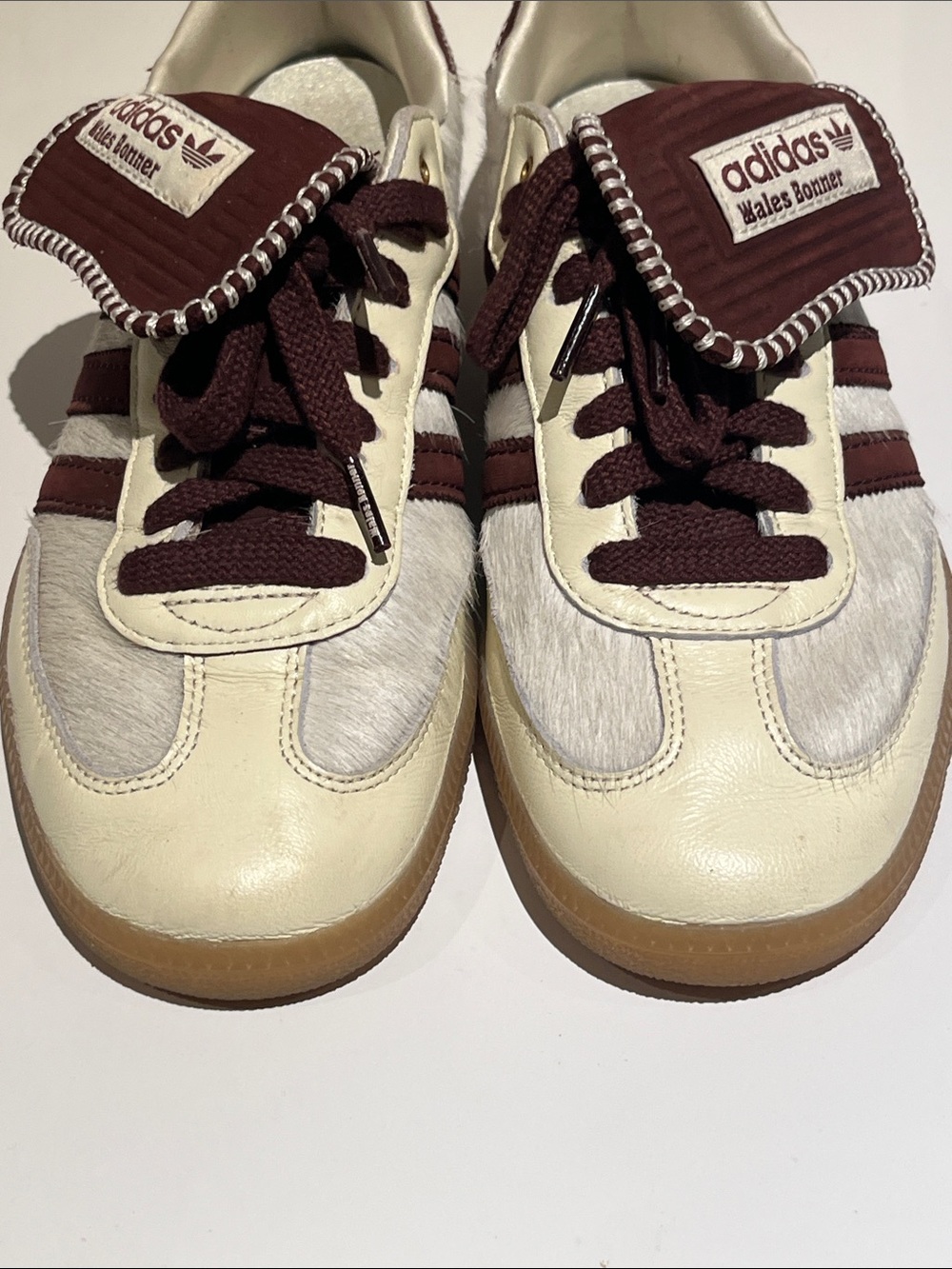 Adidas x Wales Bonner Samba Pony Sneakers Cream & Burgundy Trim - Picture 4 of 9
